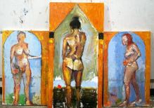 "Alter of The Three GA Graces" 5' X 3" (entire piece), oil on wood panels: POR